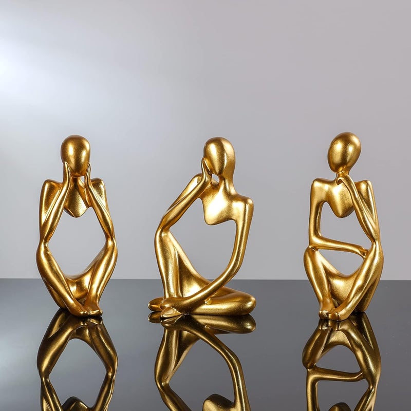 BMLCGJ Thinker Statue Gold Decor Abstract Art Sculpture, Golden Resin Collectible Figurines for Home Living Room Office Shelf Decoration,Great Gifts Ideas (Gold) - Image 2
